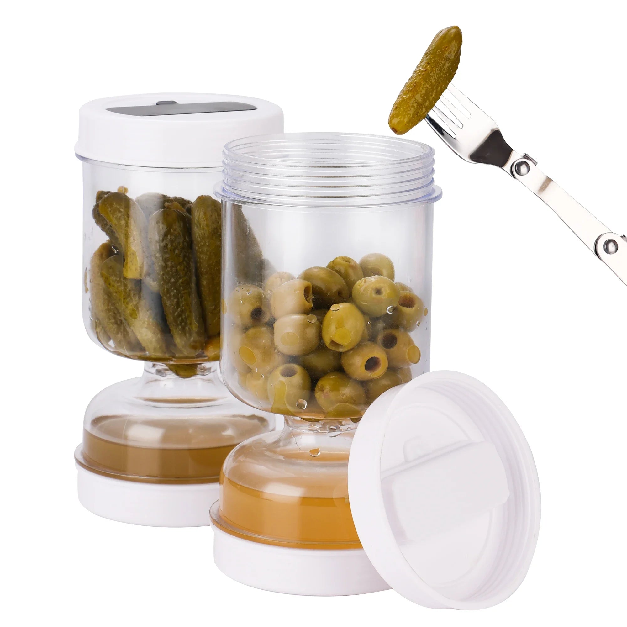 Pickles Jar With Forks Dry and Wet Dispenser Pickle and Olives Hourglass Jar Cucumber Container for Kitchen Juice Separator Tool by Smarsty