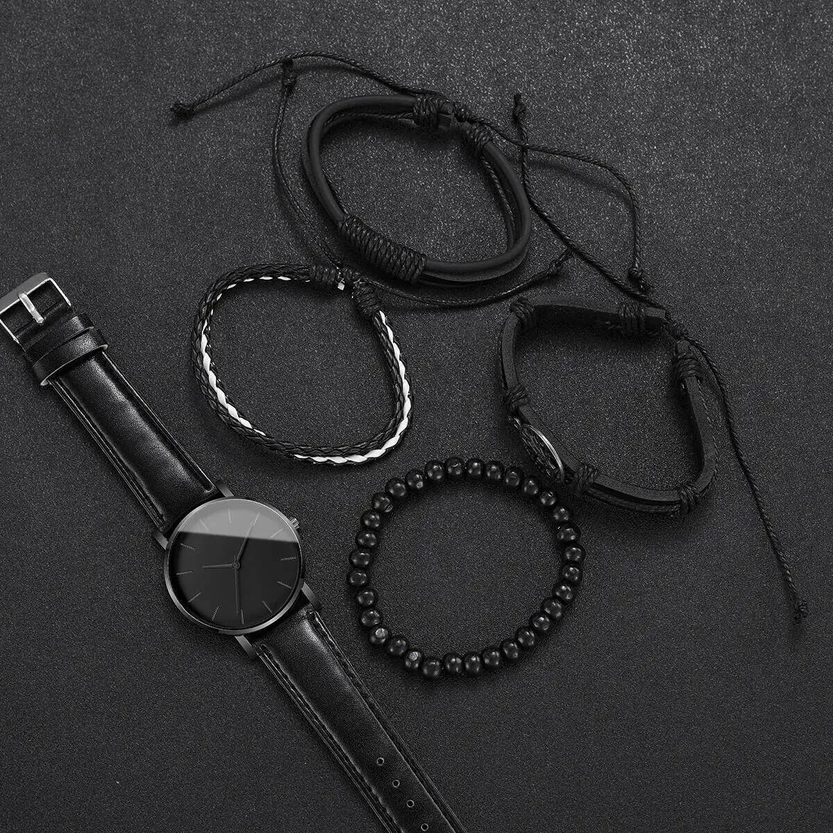 Fashion Leather Strap Men Quartz Watch Set - Smarsty