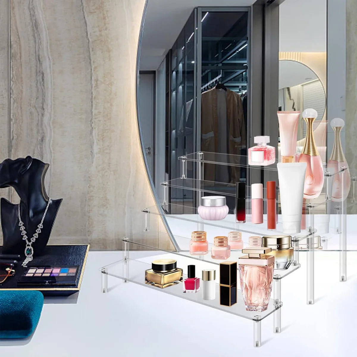 1pc,Multilayer acrylic transparent display rack, desk storage rack, suitable for cosmetics, perfume, dolls, nail polish shelf by Smarsty