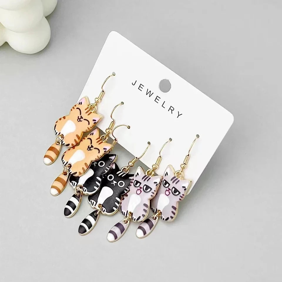 Cute Cat Dangle Earrings Set for Women - Smarsty