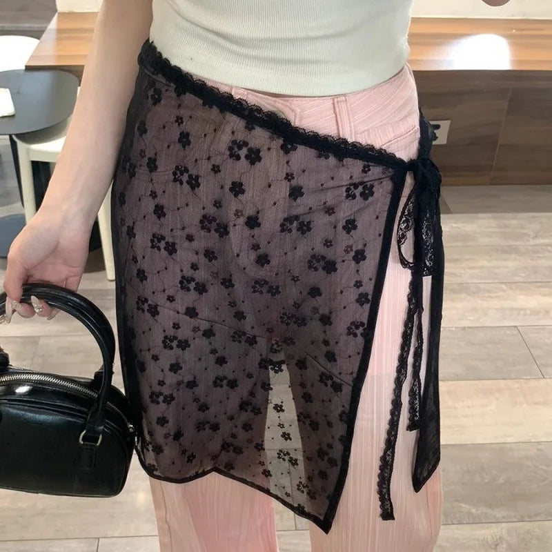 Korean Fashion Lace Skirt With Irregular Hemline - Smarsty