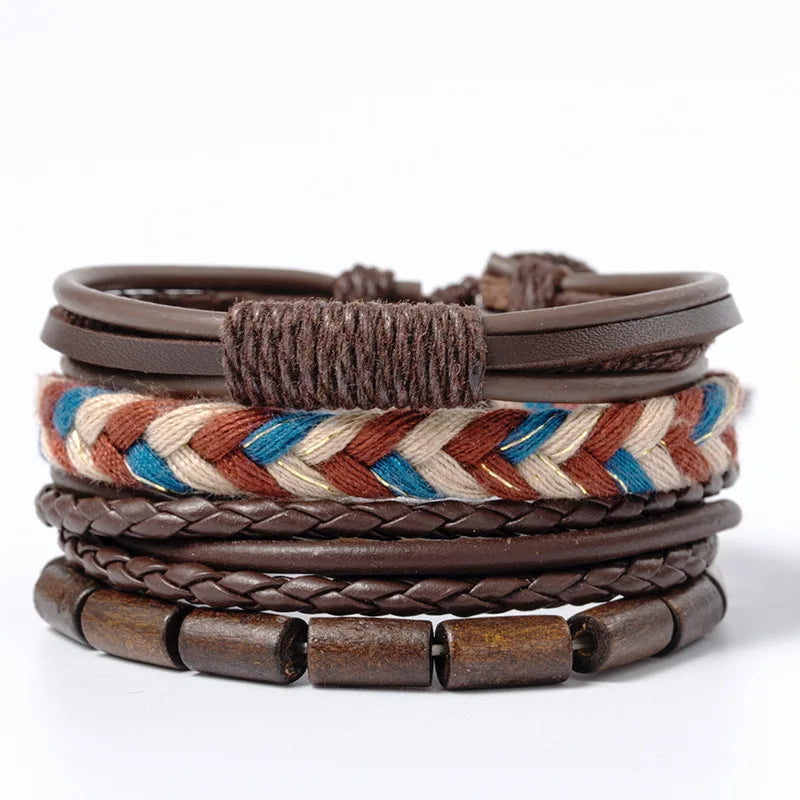 Men’s Leather Braided Bracelets Vintage Ethnic Wristband - Smarsty