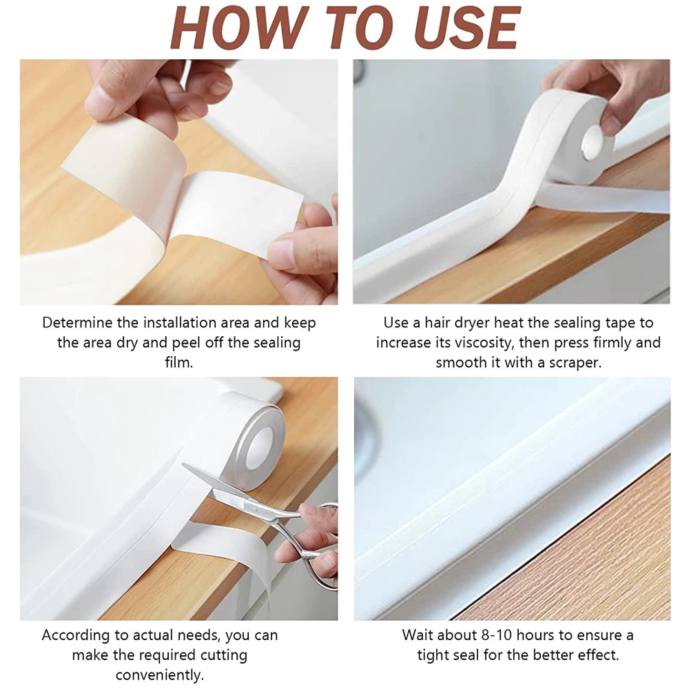 3.2M Bath Caulk Tape Self Adhesive PVC Oil-Proof Kitchen Sink Edge Corner Wall Sticker Waterproof Toilet Sealing Strip Tape - Smarsty