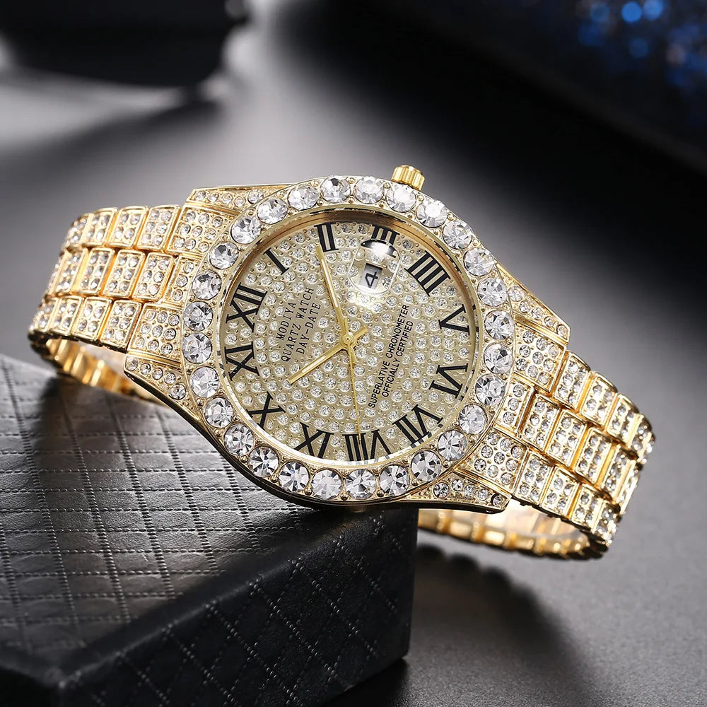 Luxury Men's Quartz Watch with Rhinestone Detail - Smarsty