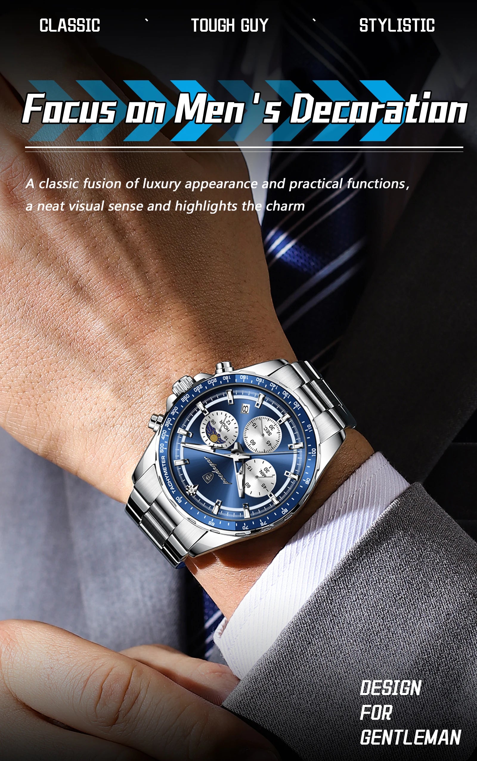 Waterproof Stainless Steel Men's Chronograph Watch - Smarsty