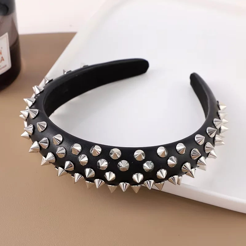 Punk Grunge Wide Elastic Headband Stretchy Metal Look - Smarsty