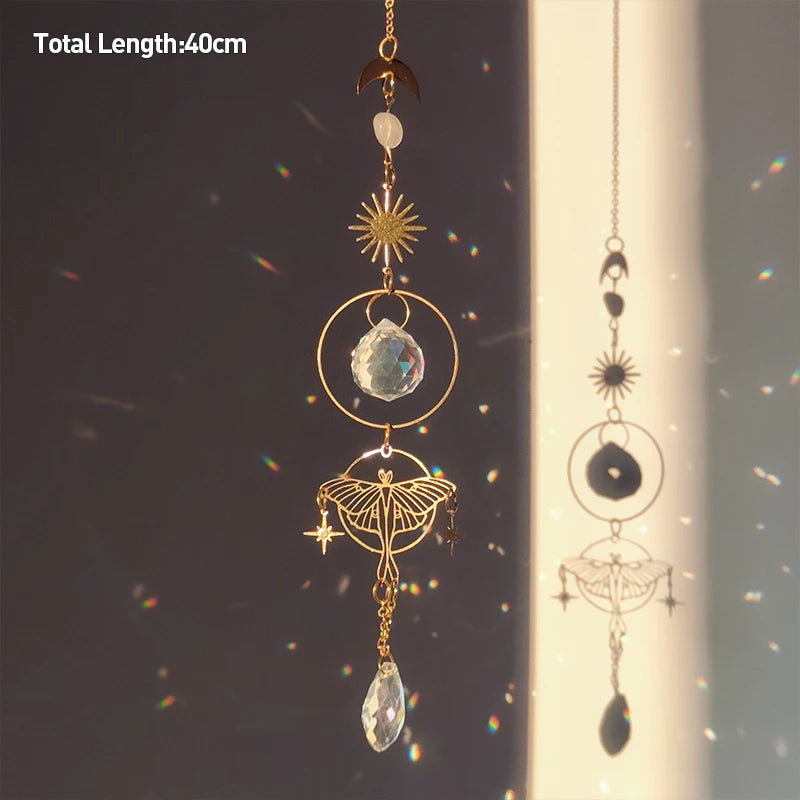 Golden Butterfly Crystal Pendant Suncatcher Wind Chimes - Smarsty