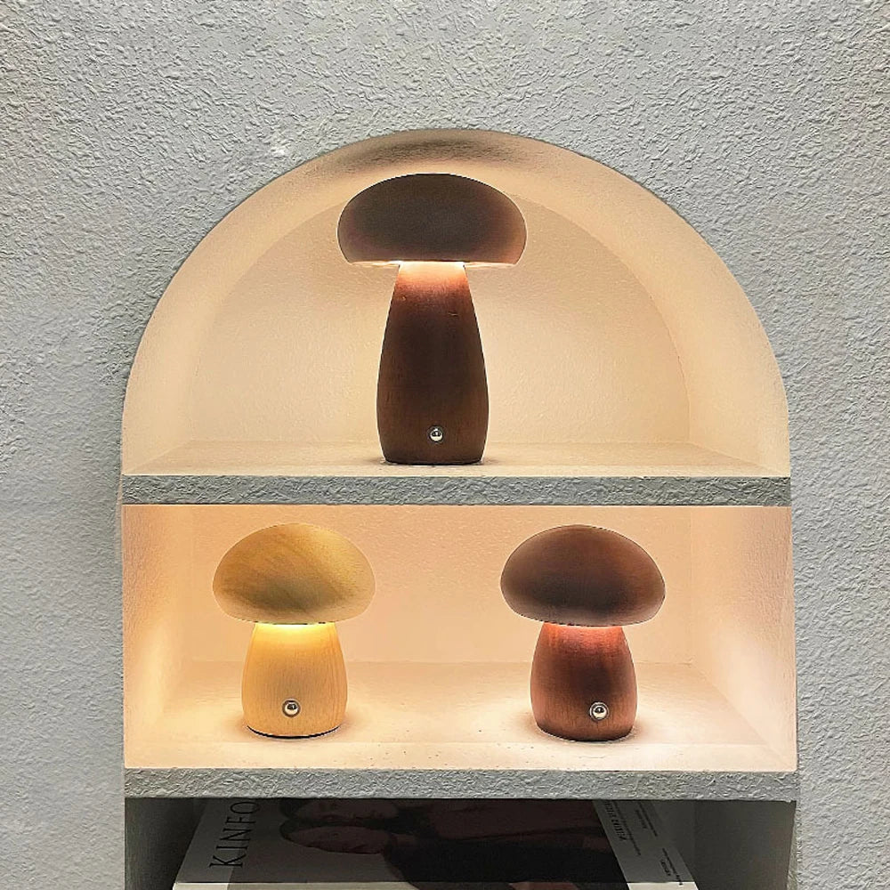 Wooden Mushroom Night Light with Stepless Dimming - Smarsty