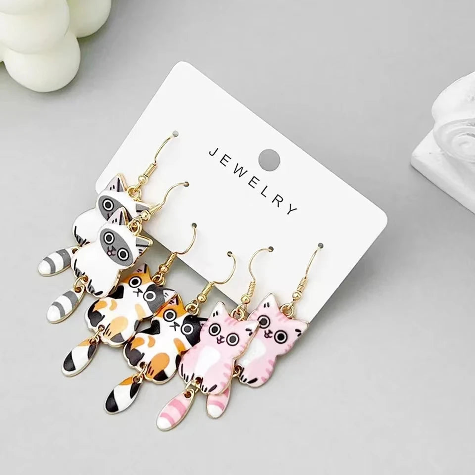 Cute Cat Dangle Earrings Set for Women - Smarsty