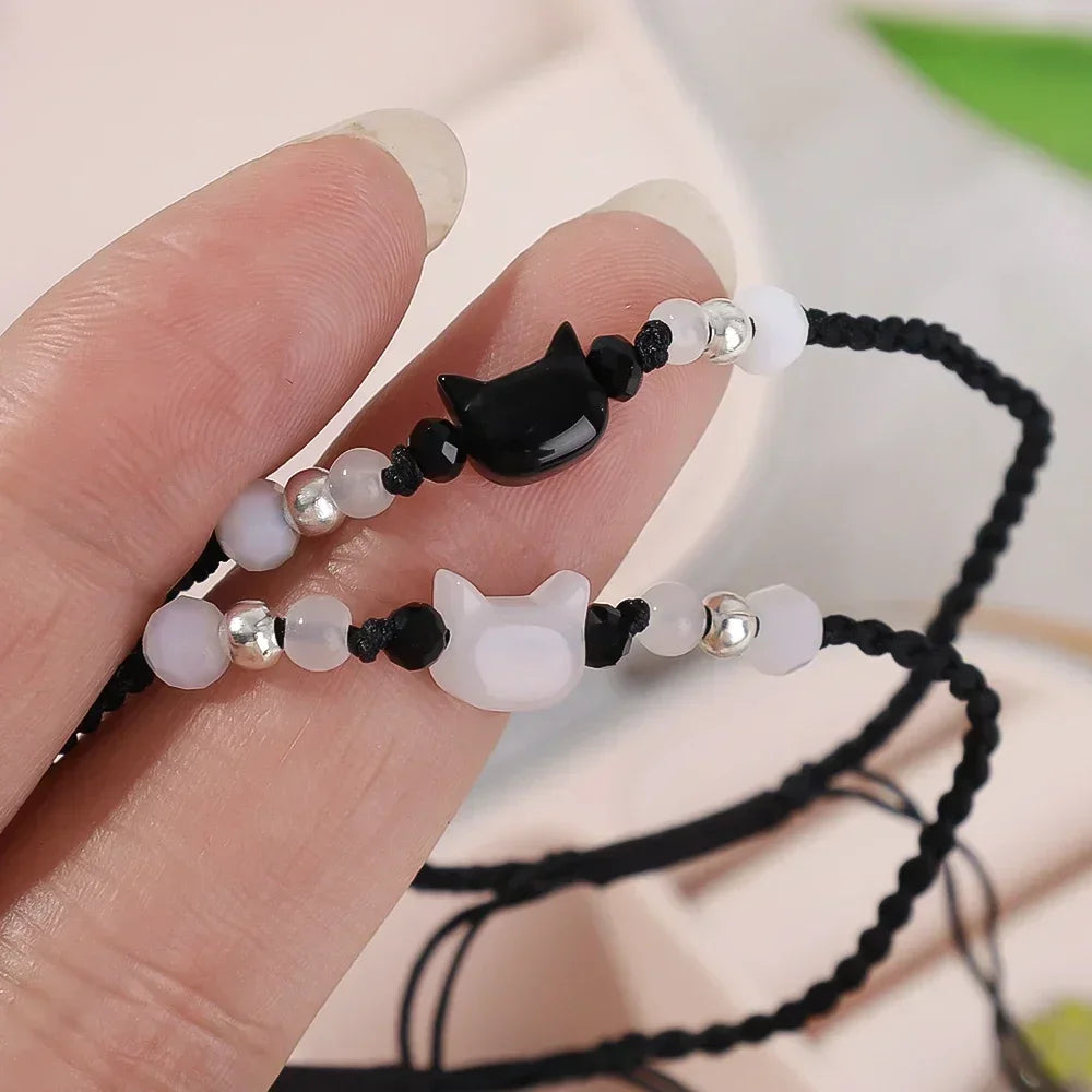 Moonstone Obsidian Couple Bracelets Handmade Minimalist Jewelry - Smarsty