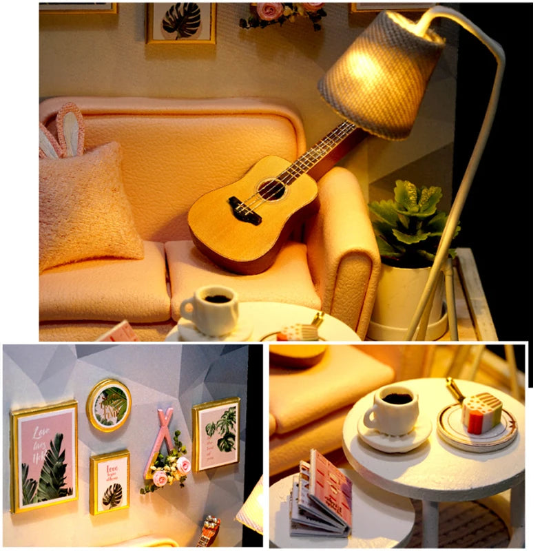 Wooden Mini Miniature Doll House DIY Small House Kit 3D Puzzle Building Assembly House Furniture Toy Children's Birthday Gifts