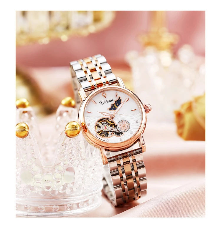 Luxury Women's Automatic Mechanical Watch with Moon Phase - Smarsty