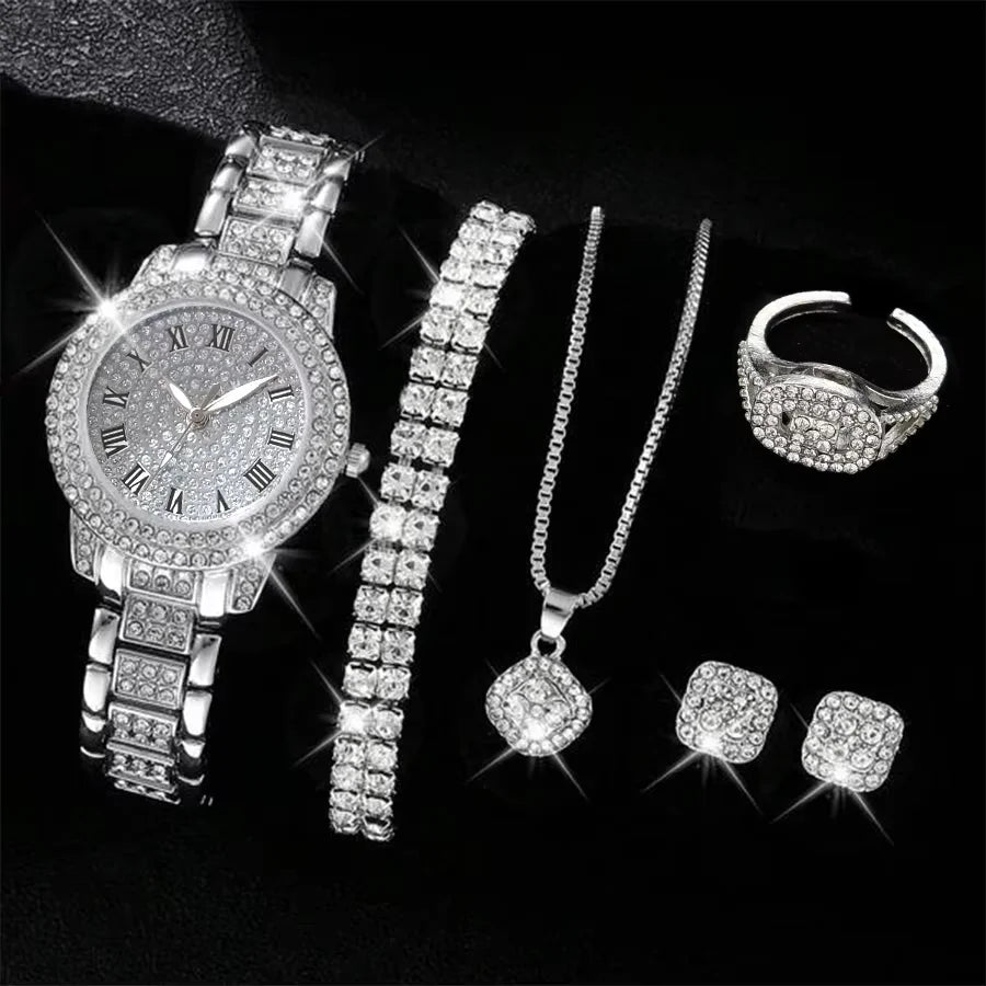 Luxury Silver Women's Quartz Watch Set for Her - Smarsty