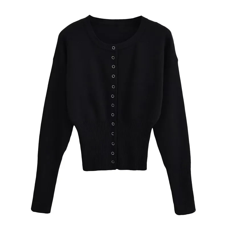 Tossy Autumn Fashion Knitwear Cardigan Top Women's Ribbed Patchwork Slim Casual Cropped Inner Top Women's Knit Cardigan Outwear - Smarsty