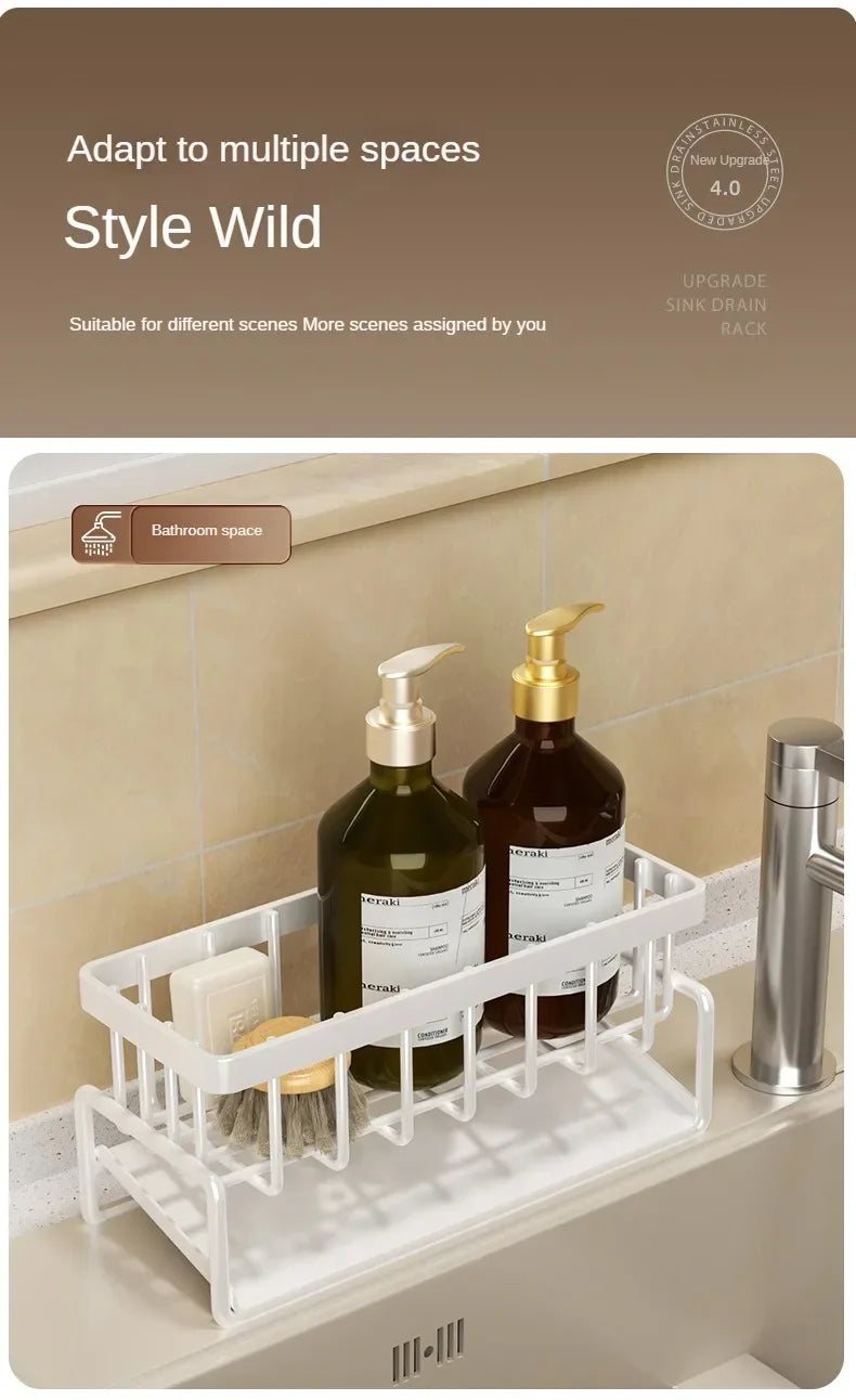 Kitchen Shelf Rag Storage Drainage Shelf No-Punch Storage Rack Home Spice Rack Sink Tap Sink Drainage Rack Kitchen Accessories by Smarsty