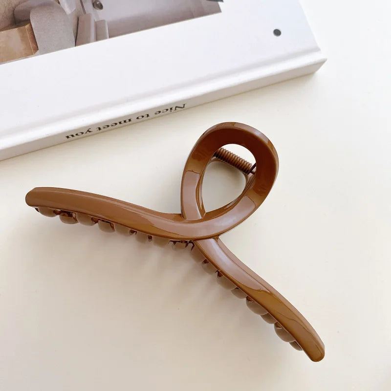 Korean Coffee Beige Acrylic Geometric Hair Claw Clip Large - Smarsty