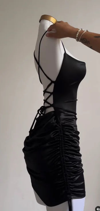 2024 Europe and the United States explosive new cross-border dress summer high sense lace-up sexy halter spice bag hip skirt - Smarsty