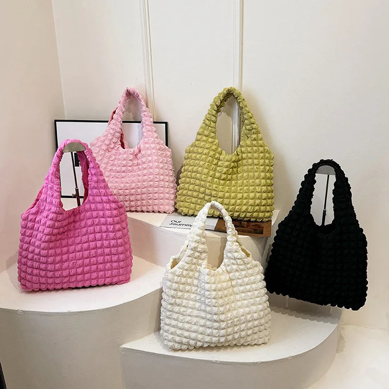 Crossbody Bag Pleated Embroidered Plaid Tote For Women - Smarsty