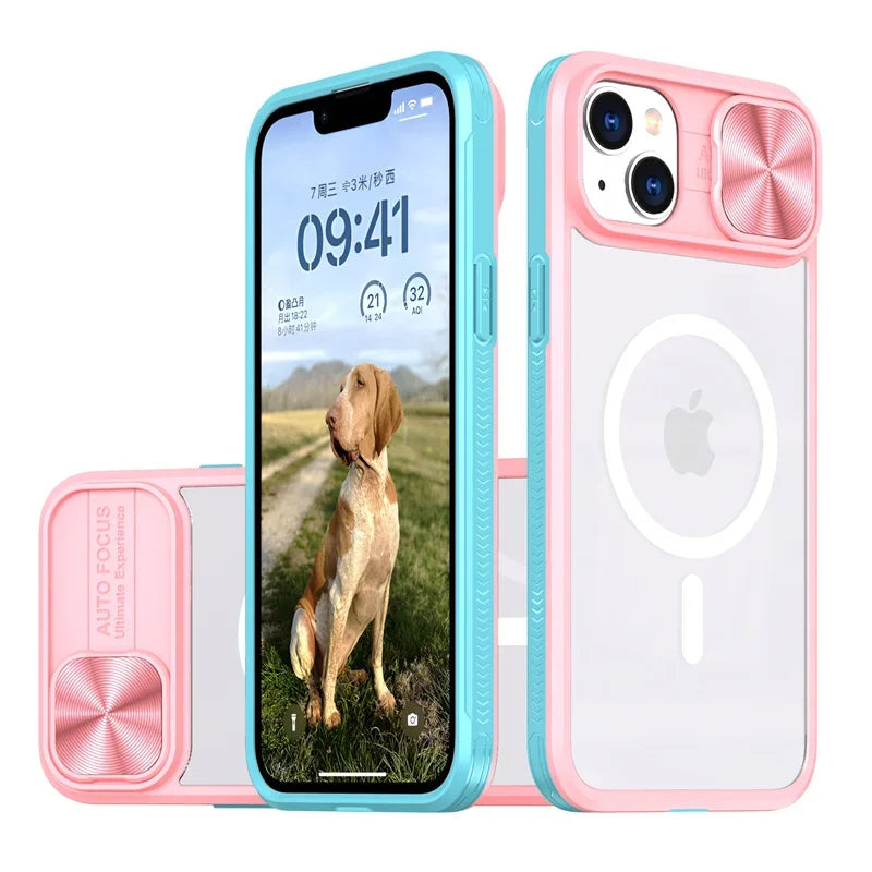 Slide Camera Lens Acrylic For Magsafe Magnetic Wireless Charging Case For iPhone 15 14 Plus 13 12 11 Pro Max XR X S 7 8 Cover