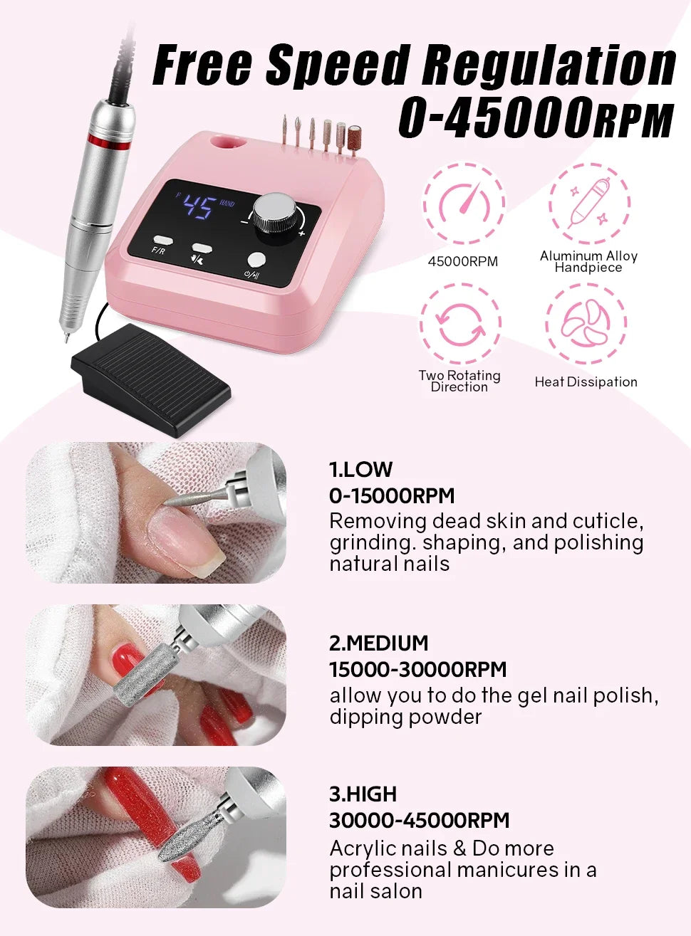 45000 RPM Electric Nail Drill With HD Display - Smarsty