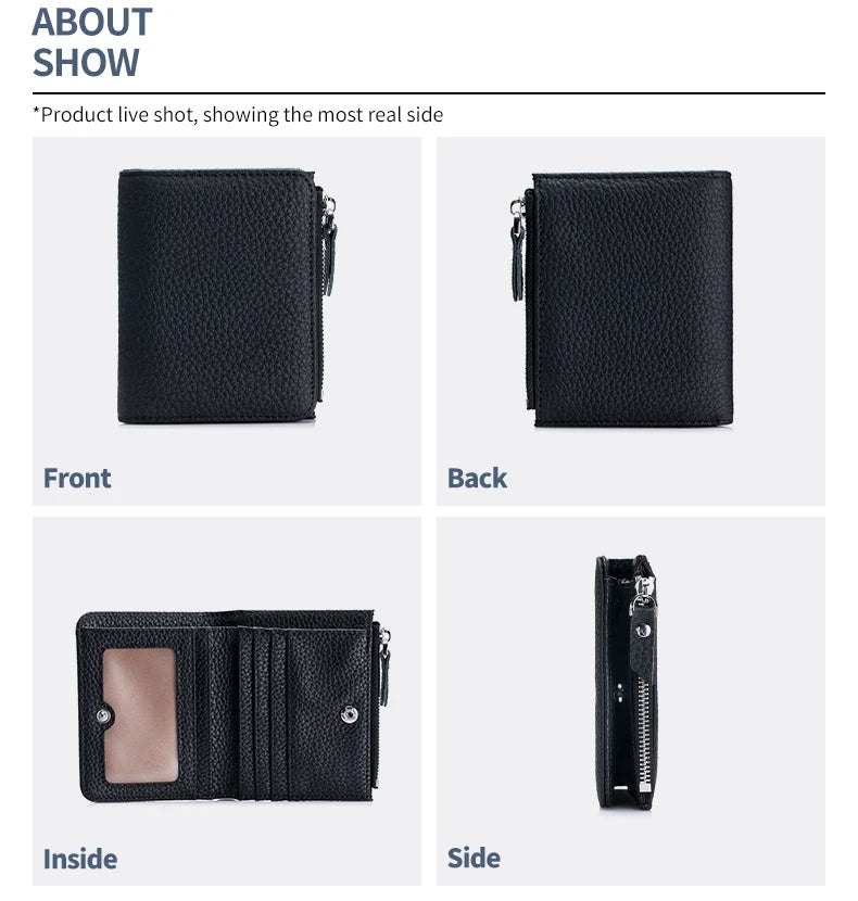 Genuine Leather Men Women Cute Short Wallet Luxury Solid Zipper Coin Purse rfid Bank Credit Card Holder Slim Small Money Bag