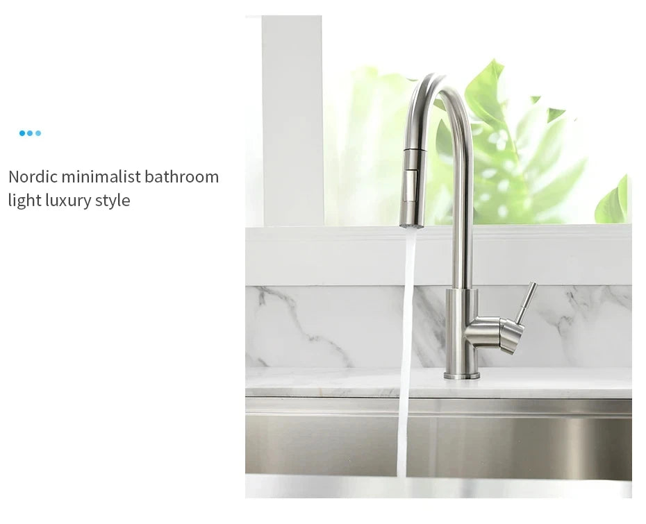 Stainless Steel Pull-Out Kitchen Faucet with Hot and Cold Water - Smarsty