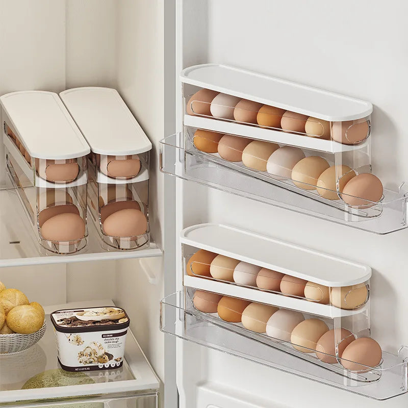 1PCS Home Refrigerator Egg Storage Box Automatic Rolling Eggs Holder Rack Egg Roller Organizer Kitchen Countertop Egg Shelf