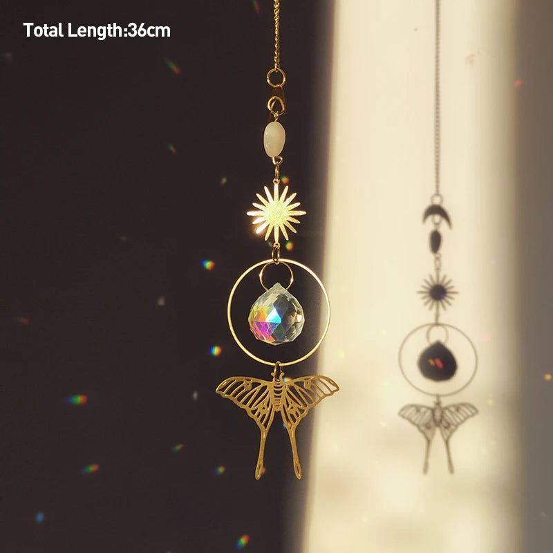 Golden Butterfly Crystal Pendant Suncatcher Wind Chimes - Smarsty