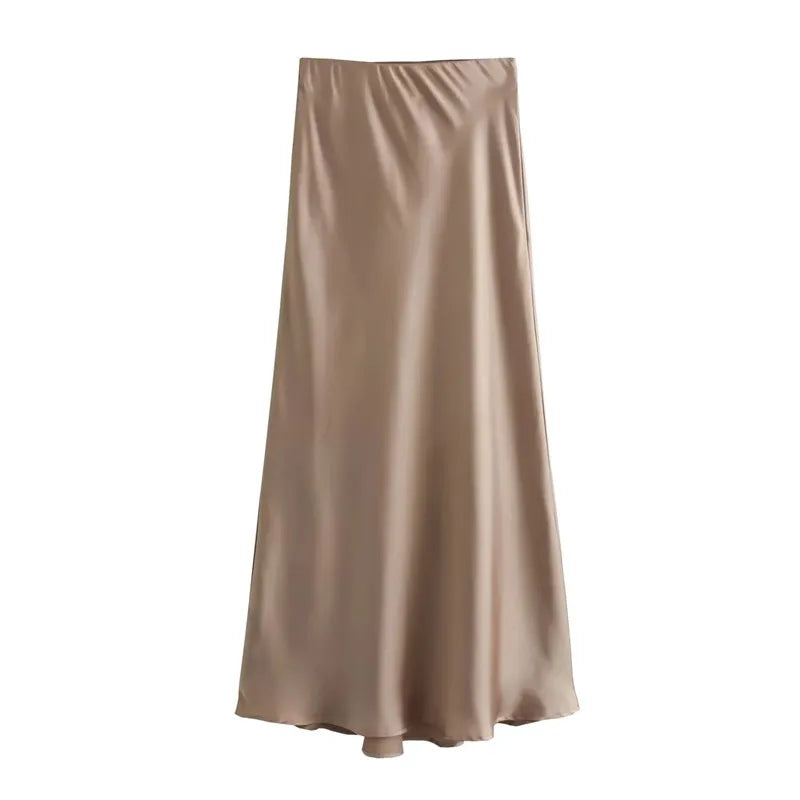 MUJER Woman 2025 Satin Skirt Women High Waist Long Skirts For Women Summer Black Midi Skirt Woman Office Elegant Women's Skirts - Smarsty