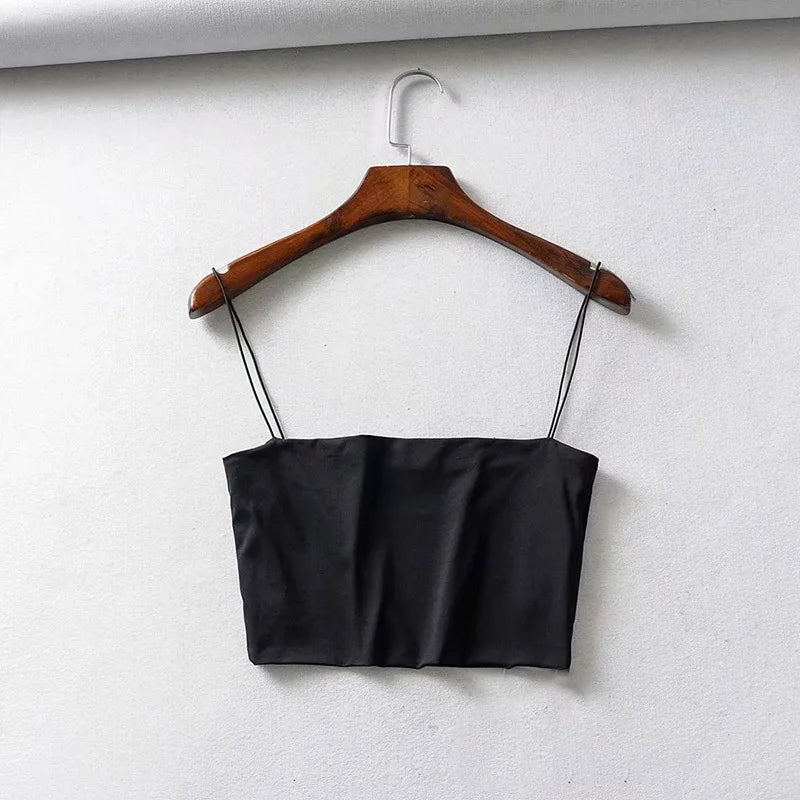 2024 Summer Women's Crop Top Sexy Elastic Cotton Camis sleeveless Short Tank Top Bar - Smarsty