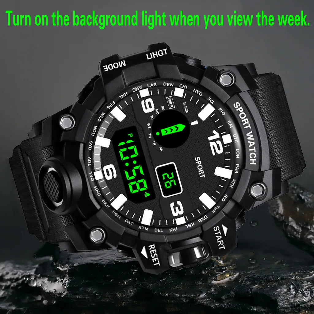 Men's Waterproof Sports Watch with Luminous Display and Alarm - Smarsty