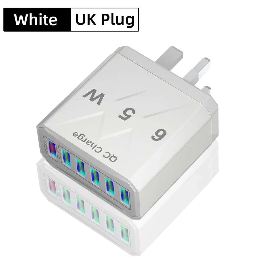 65W 6 Port USB Charger Fast USB QC3.0 Travel Adapter - Smarsty