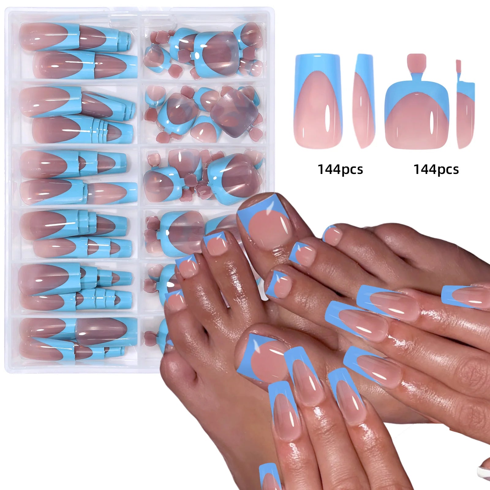 144 Piece Summer Shiny Acrylic Toenail Set - Smarsty