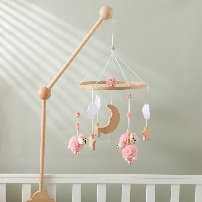 Baby Crib Mobile Bed Bell Rattle Toys Wooden Crochet Stars Pendant Bed Bell Toys Newborn Comfort Crib Bracket Hanging Toys Gifts by Smarsty
