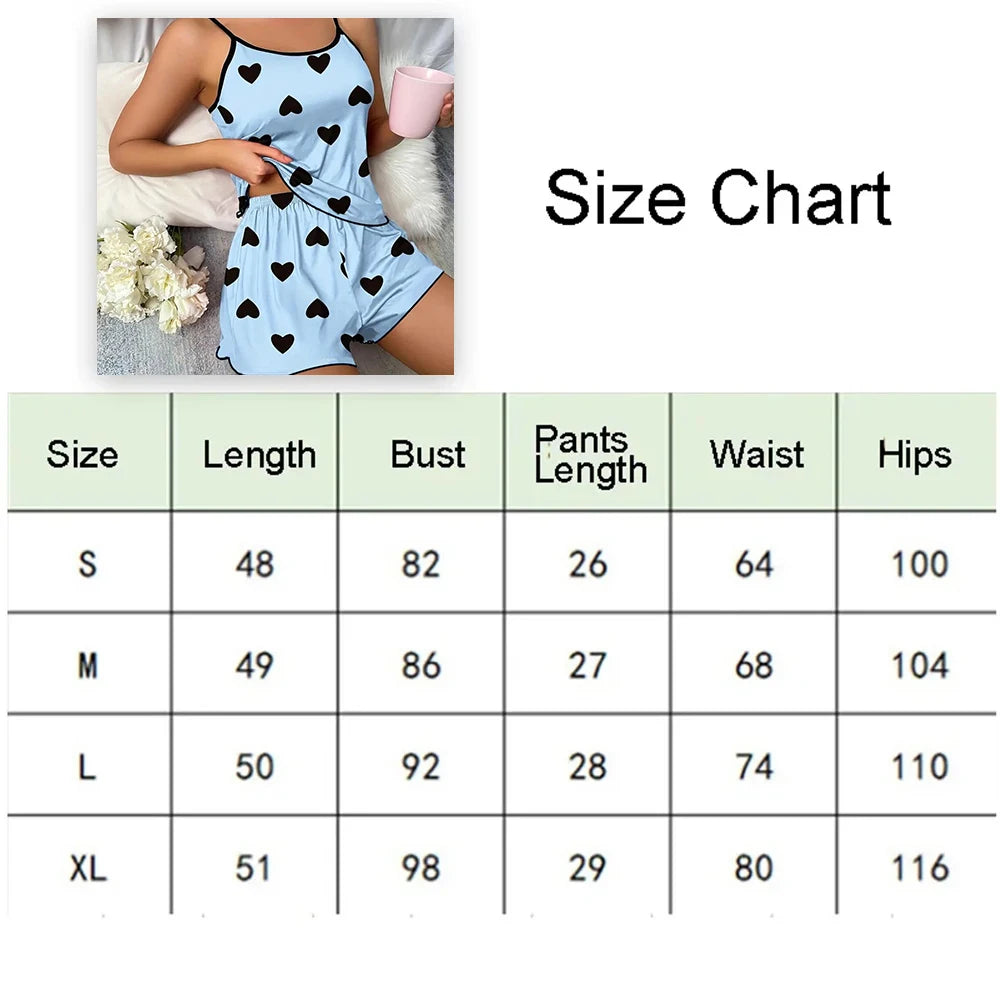 Women's Pajama Set Pajamas T-Shirts Shorts Pink Heart-Shaped Print Round Neck T-Shirt Ice Silk Top Comfortable Casual Summer - Smarsty