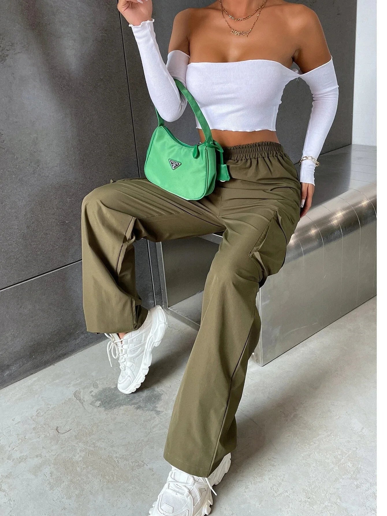 Fashion Women Baggy Joggers Pants Casual Communte Female Chic Straight Cargo Pant Elastic High Waist Elegant Oversized Trousers - Smarsty