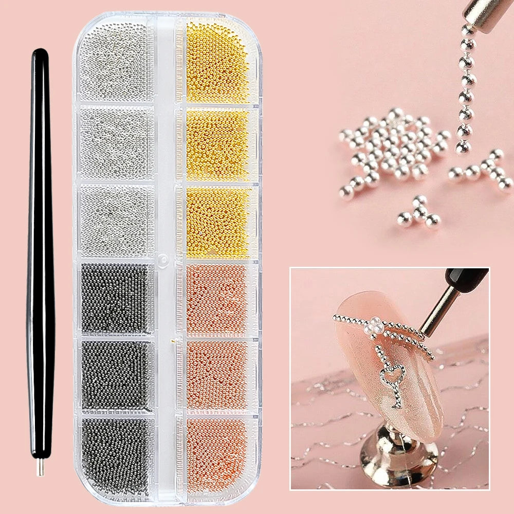 Mini Caviar Beads Nail Art Set with Magnetic Pen - Smarsty