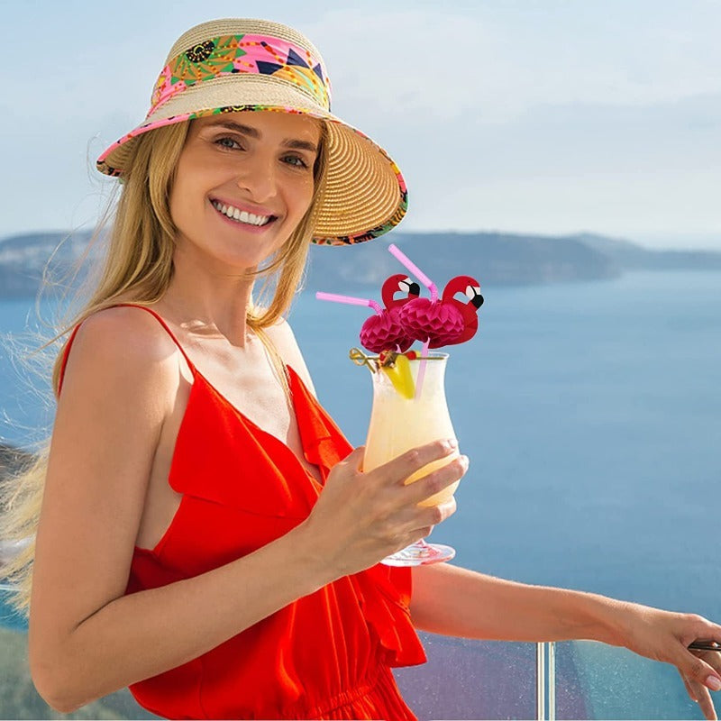 Flamingo Drinking Straws with Tropical Umbrellas for Parties - Smarsty