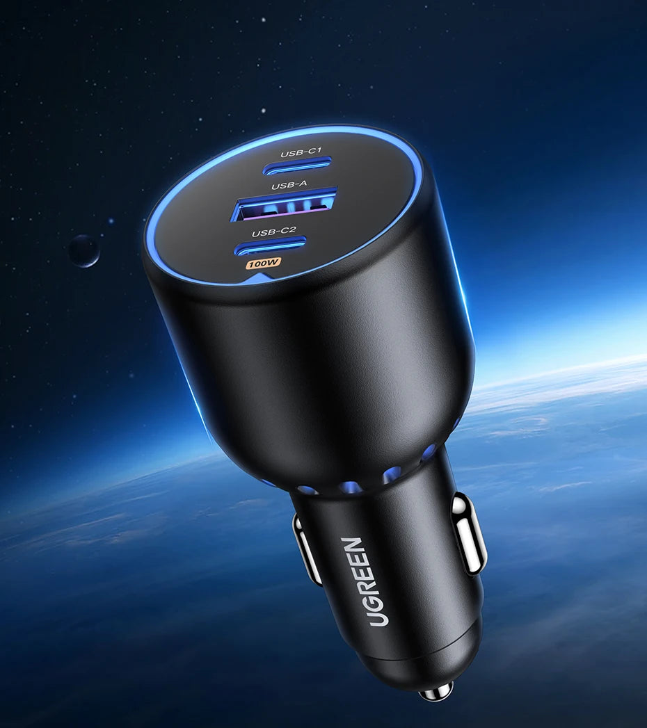 UGREEN 130W USB C Car Charger For Xiaomi iPhone 17 Samsung Galaxy S24 Laptops Tabet PD3.0 Fast Charging USB Type C Car Charger