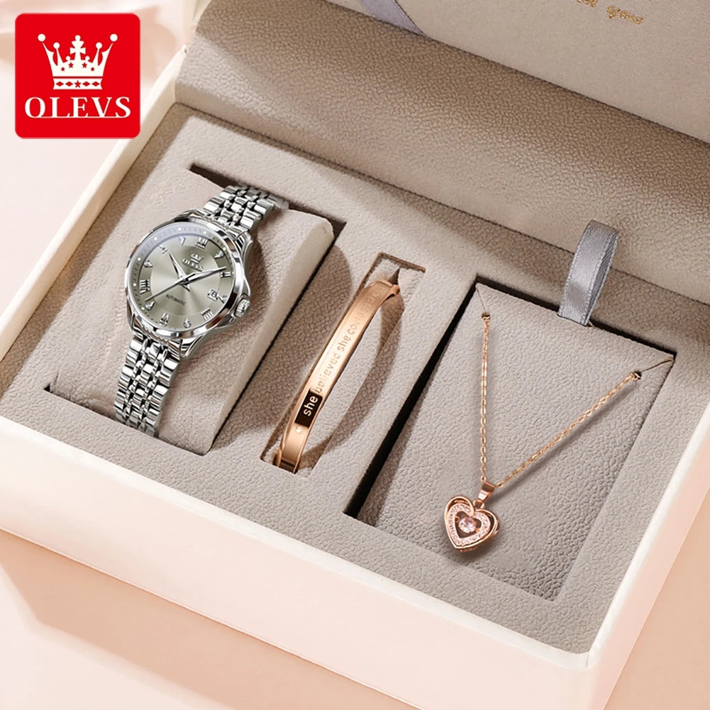 OLEVS Women's Stainless Steel Automatic Watch with Dual Calendar - Smarsty
