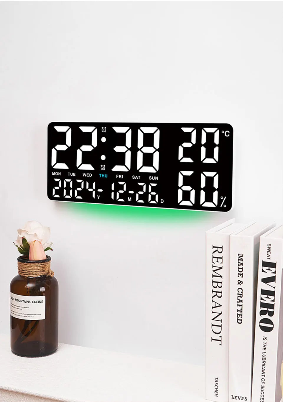 Digital Wall Clock with Remote Control and Humidity Display - Smarsty
