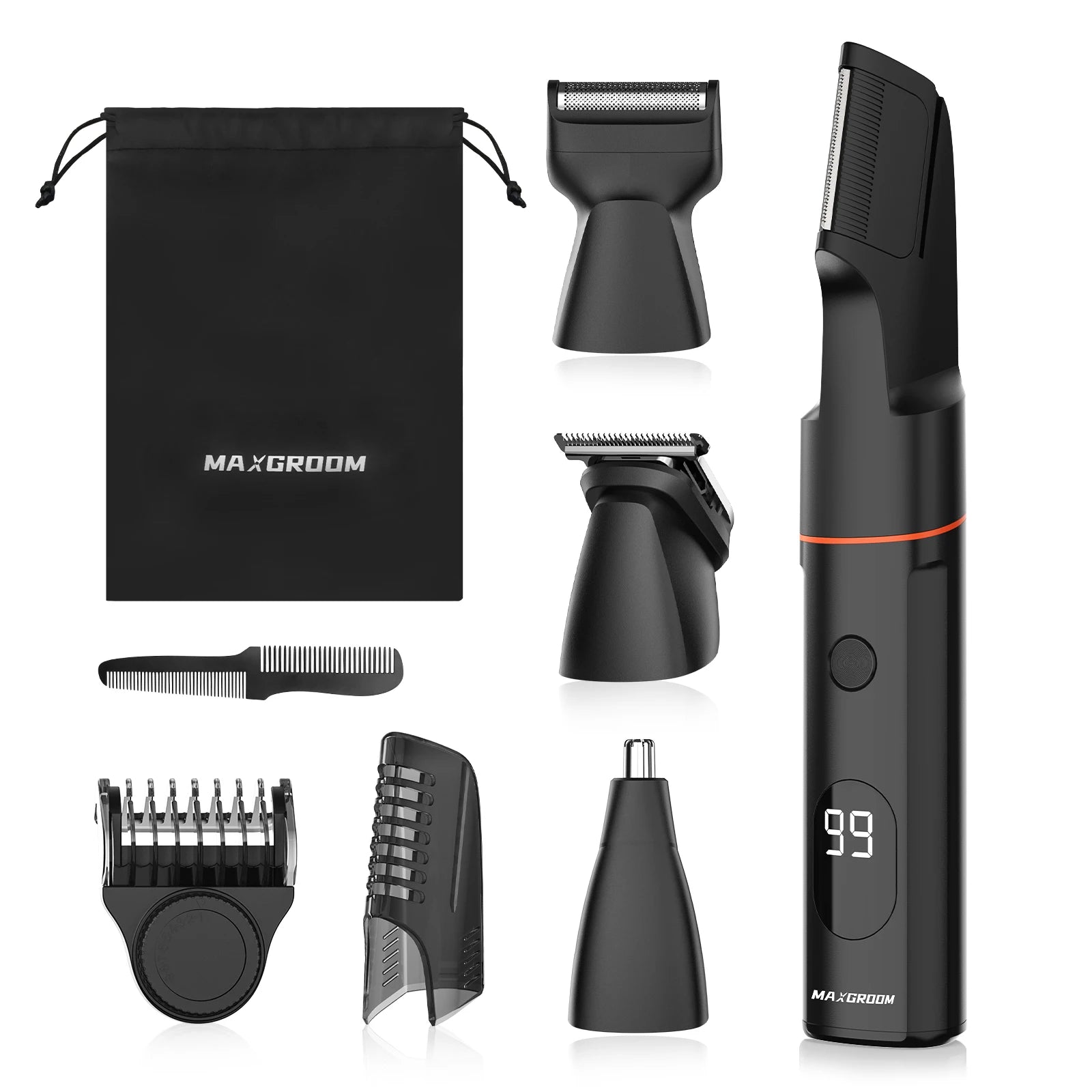 MAXGROOM 4 In 1 Body Hair Shaver Kits for Men Nose/Beard Hair Trimmer Electric IPX6 Waterproof Groin Pubic Hair Shaver for Man
