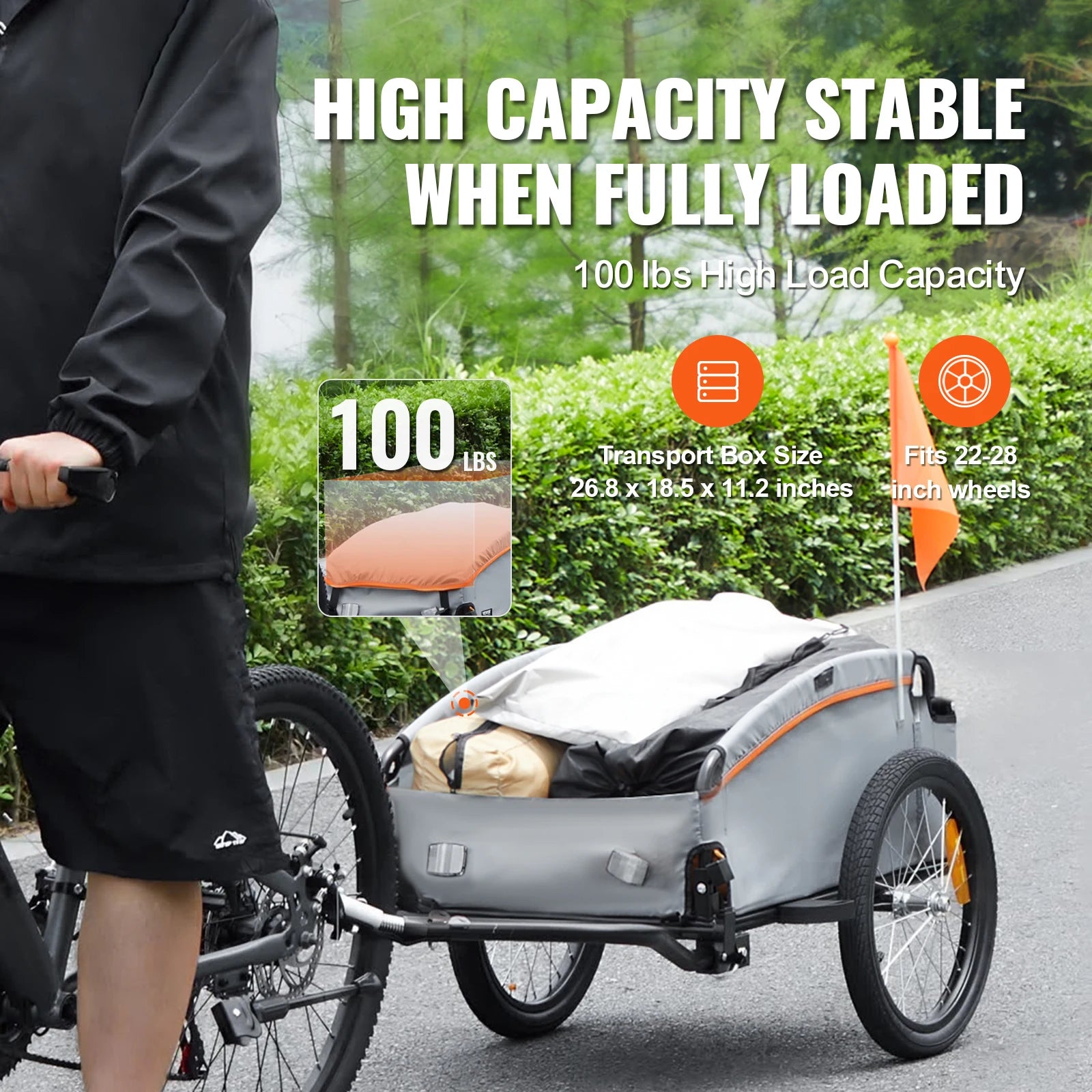 SucceBuy 100lbs Bike Cargo Trailer Foldable Bicycle Wagon Cart with Waterproof Cover & Safe Reflectors Fits 22"-28" Bike Wheel