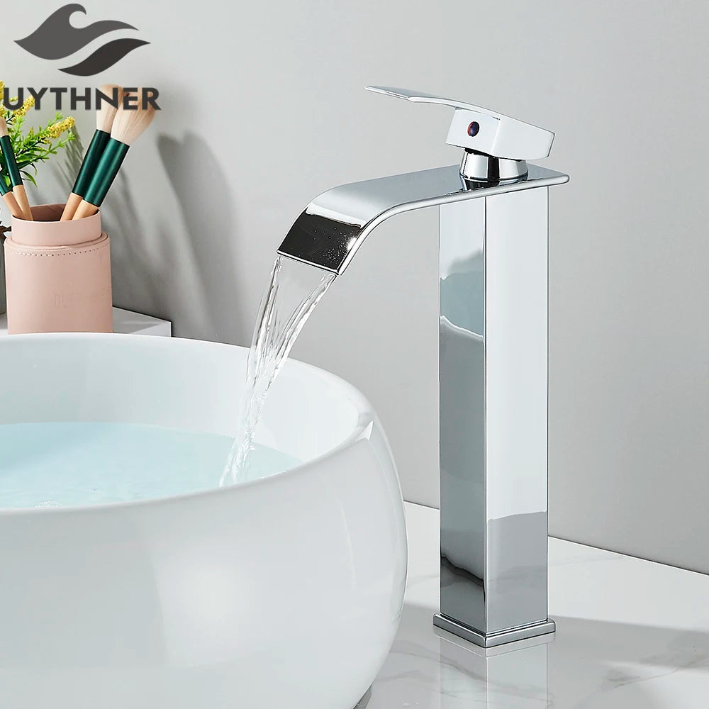 Brushed Gold Waterfall Bathroom Sink Faucet Mixer - Smarsty