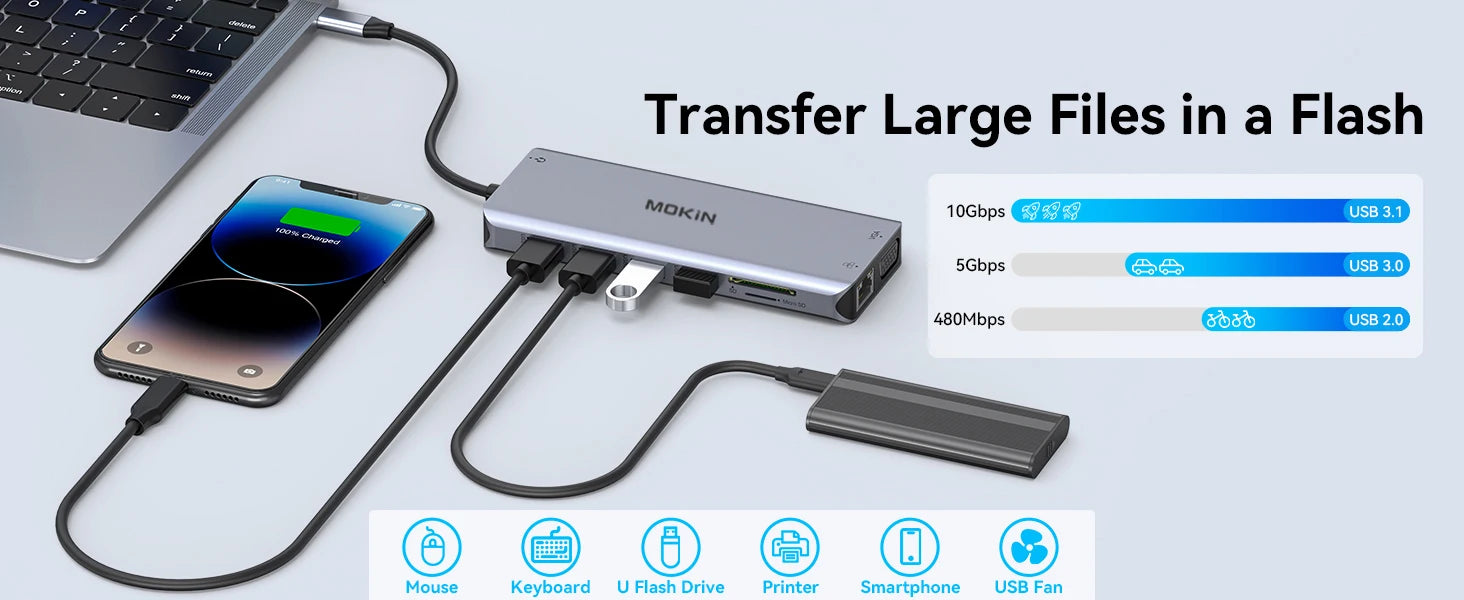 USB C Hub 4K 60Hz HDMI DisplayPort Ethernet PD 100W