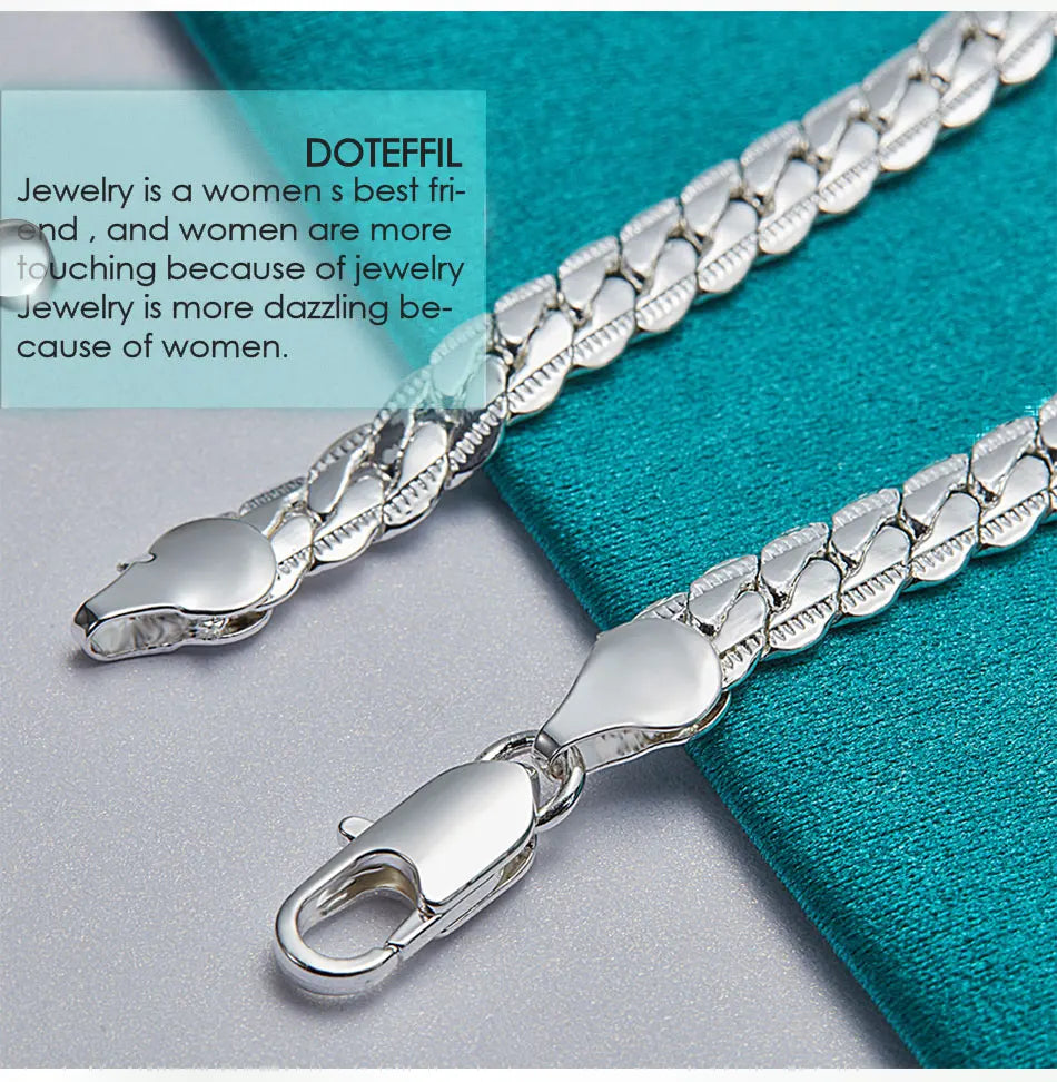 925 Silver Chain Bracelet Unisex Flat Side Lobster Clasp - Smarsty