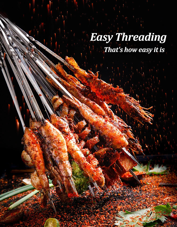 Stainless Steel Barbecue Skewers Reusable Easy Clean Design - Smarsty
