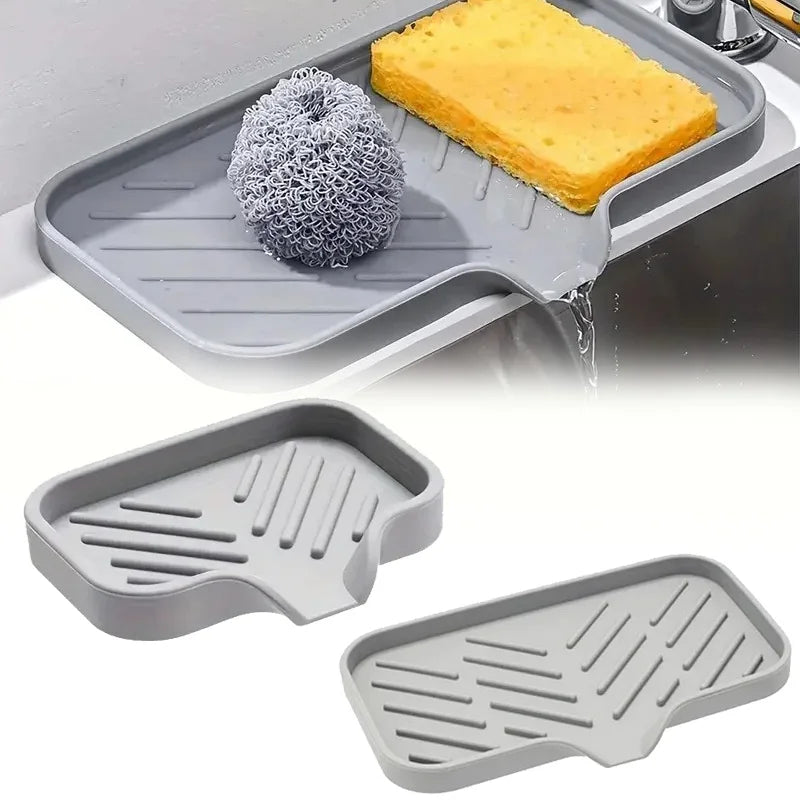 Sink Silicone Tray With drain Soap Sponge Storage Holder Countertop Sink Scrubber Brush Storage Rack Kitchen Organizer by Smarsty