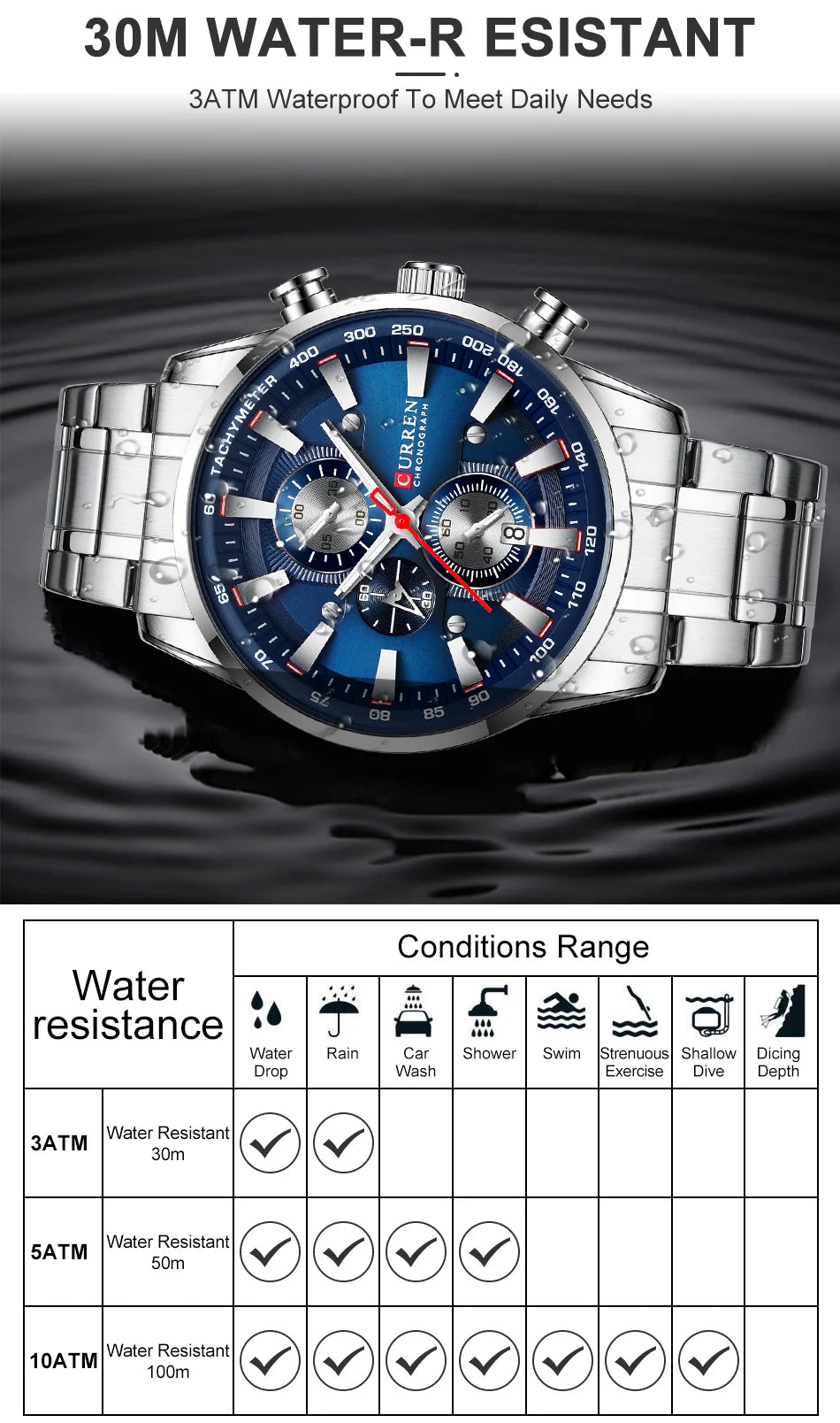 Luxury CURREN Quartz Men’s Watch Waterproof Sport Chronograph - Smarsty