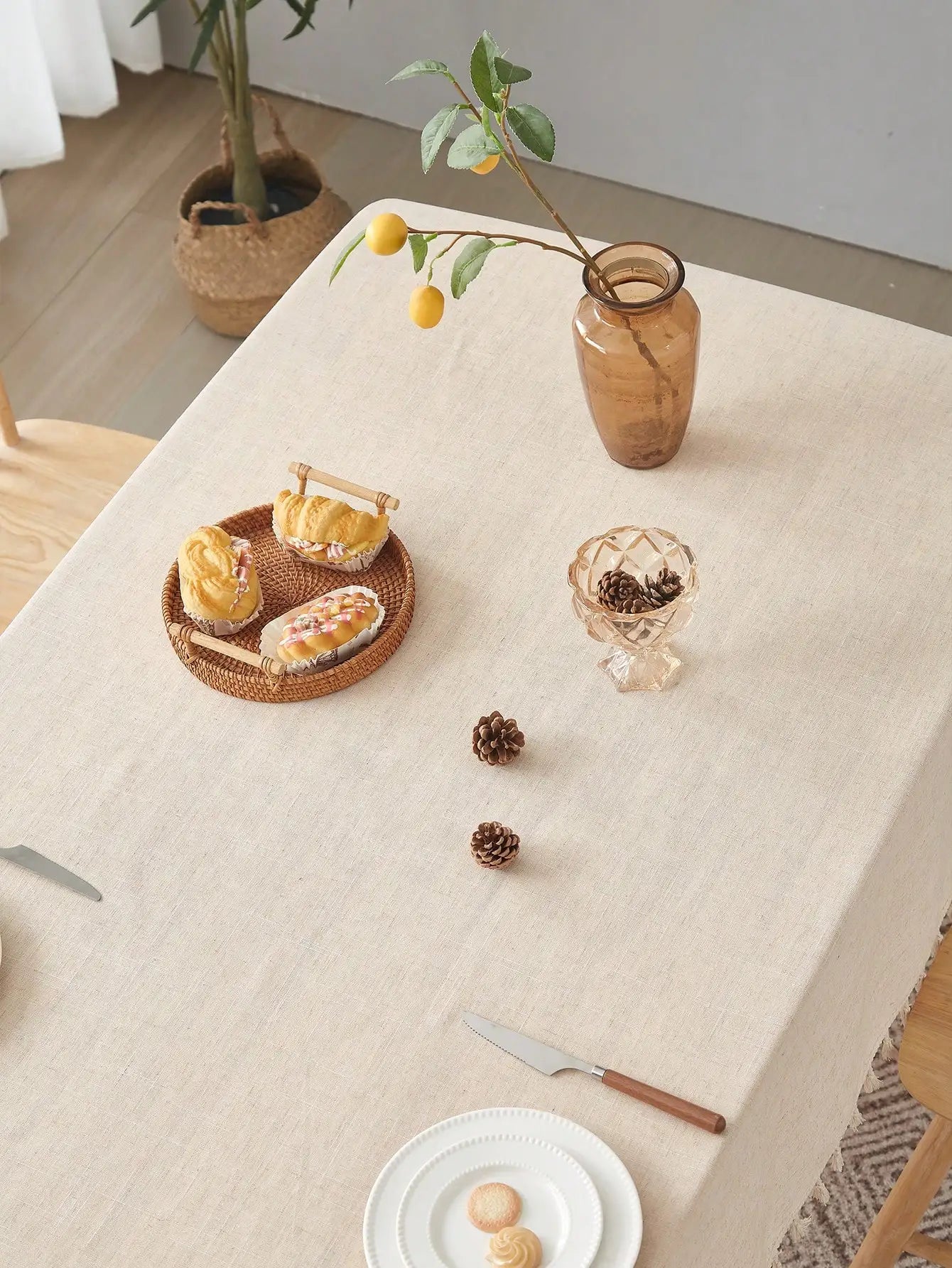 Beige Linen Square Tablecloth for Retro Home Decor - Smarsty